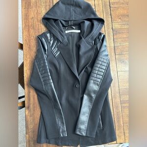 Blanc Noir Black Leather Hooded Jacket